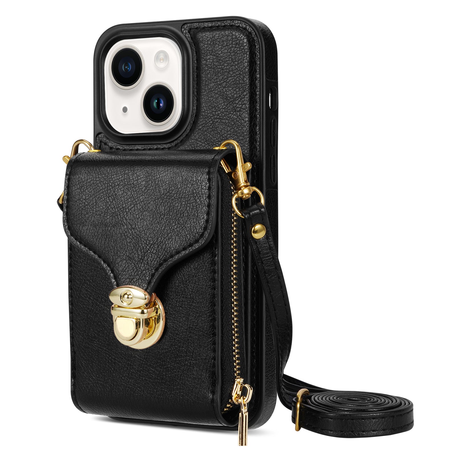 For iPhone 13 mini 5.4 inch Crossbody Card Holder Bag Phone Case PU Leather Coated TPU Kickstand Zipper Cover For iPhone 13 mini 5.4 inch Crossbody Card Holder Bag Phone Case PU Leather Coated TPU Kickstand Zipper Cover
